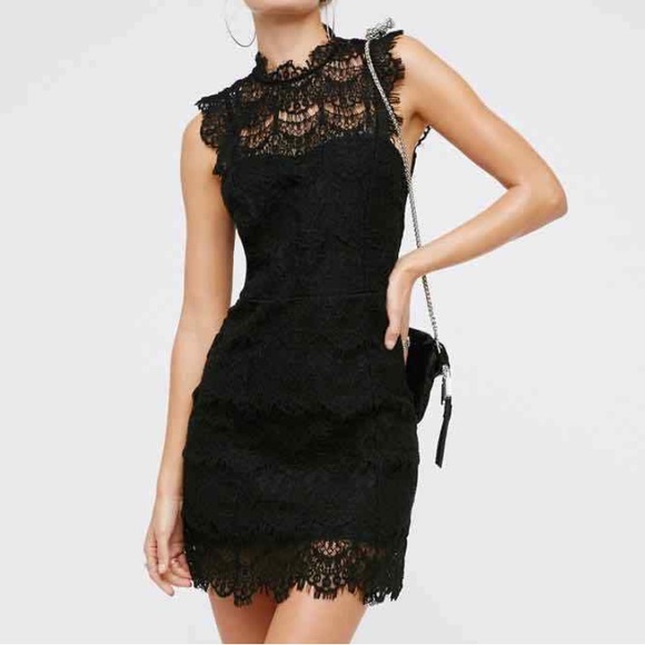 Free People Dresses & Skirts - Free People Intimately Daydream Bodycon Slip Black Lace Sheath Dress